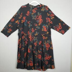 ModCloth 3X Long Sleeve Midi Dress Dark Floral Fairy Grunge Modest Casual Fall